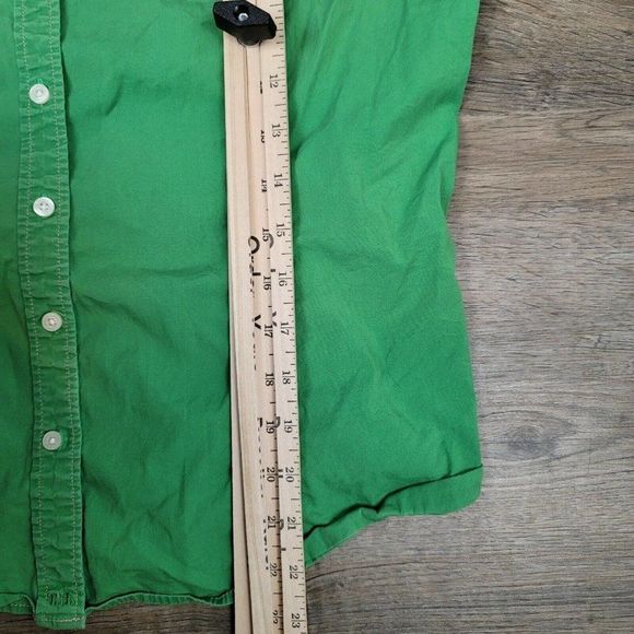 Tommy Hilfiger T-Shirt Button Up Green Solid Polo Shirt Short Sleeve 90s Y2K L - Picture 6 of 8